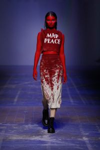 BERLIN, GERMANY - MARCH 16: A model walks the runway at the Jean Gritsfeldt show during the Mercedes-Benz Fashion Week Berlin March 2022 at Kraftwerk Mitte on March 16, 2022 in Berlin, Germany. (Photo by Sebastian Reuter/Getty Images for Nowadays )