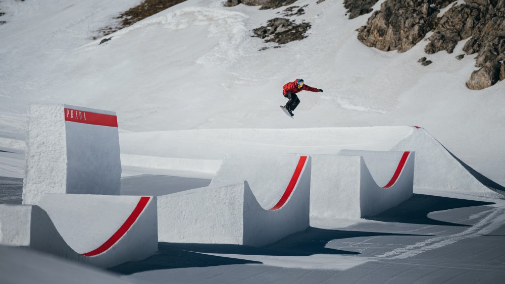 Pierre Vaultier gapping a jump on his reshape course in Serre Chevalier, France on Feb. 4, 2022.
