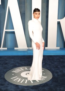 Zoë Kravitz at the Vanity Fair Oscar Party held at the Wallis Annenberg Center for the Performing Arts on March 27th, 2022 in Beverly Hills, California.