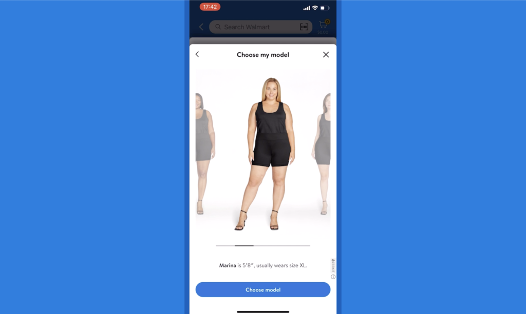 If an item is part of the Zeekit experience, customers will see the prompt to select a model on the item page.