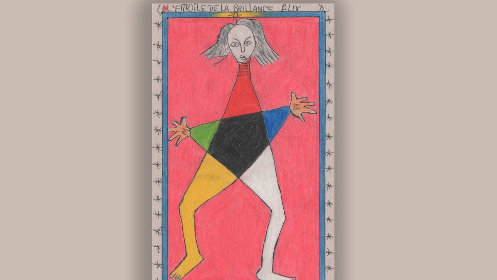 Artist Frédéric Bruly Bouabré’s drawing of the designer Agnes Trouble, who is known as “Agnès b.”