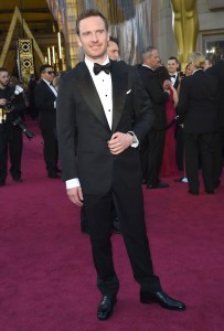 Michael Fassbender arrives at the Oscars on Sunday, Feb. 28, 2016, at the Dolby Theatre in Los Angeles. (Photo by Richard Shotwell/Invision/AP)