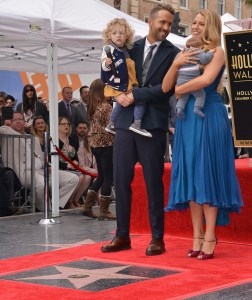 (L-R) Daughter James Reynolds, Ryan Reynolds, Baby Daughter and Blake Lively at the Ryan Reynolds Star On The Hollywood Walk Of Fame Ceremony held on Hollywood Blvd in front of Hollywood & Highland in Hollywood, CA on Thursday, December 15, 2016. (Photo By Sthanlee B. Mirador) *** Please Use Credit from Credit Field ***(Sipa via AP Images)