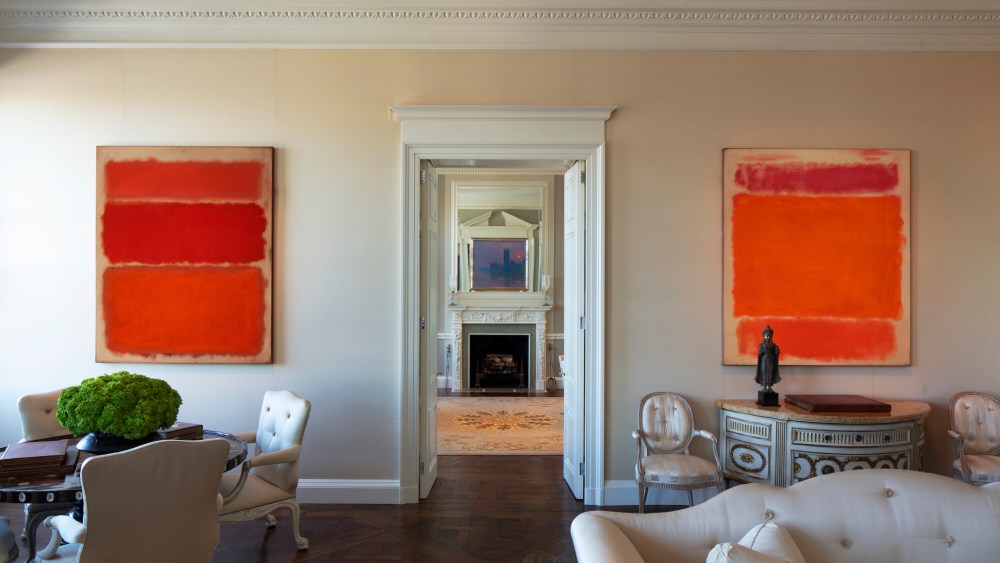 The interior of Anne H. Bass’ New York City home. From left: Rothko, "Untitled Shades of Red"; Claude Monet, "Le Parlement, soleil couchant," and Rothko, "No. 1."