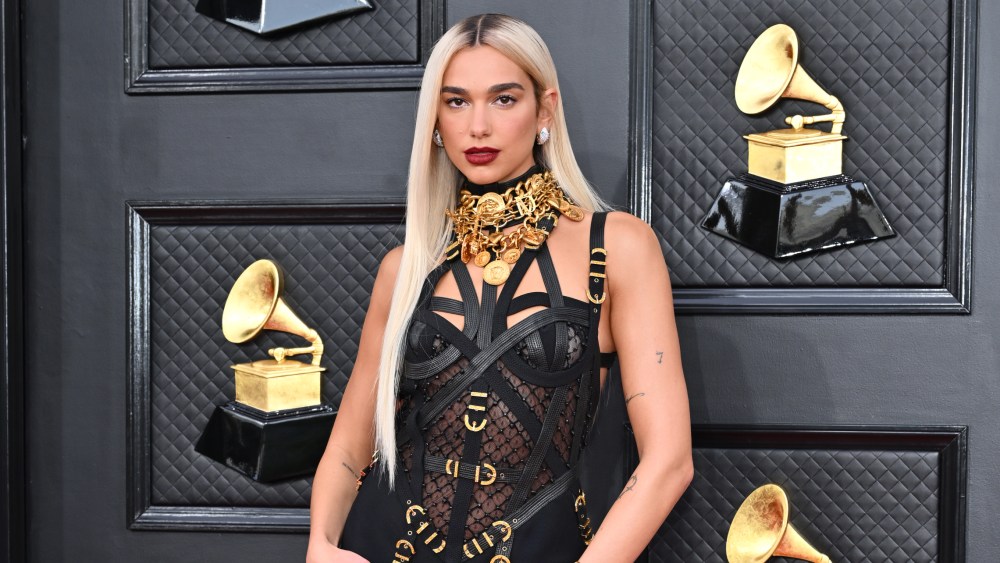 Dua Lipa at the 64th Annual Grammy Awards held at the MGM Grand Garden Arena on April 3rd, 2022 in Las Vegas, Nevada.