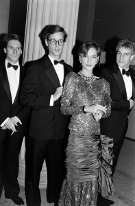 Loulou de la Falaise AKA Loulou Klossowski, Thadée Klossowski, and guests attend the Metropolitan Museum of Art Costume Institute "Yves Saint Laurent: 25 Years of Design exhibition and gala on December 6, 1983.