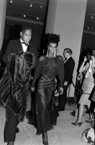 Model Iman and Andre Leon Talley attend the Metropolitan Museum of Art Costume Institute "Yves Saint Laurent: 25 Years of Design exhibition and gala on December 6, 1983.