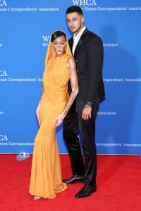 WASHINGTON, DC - APRIL 29: Winnie Harlow and Kyle Kuzma attend the 2023 White House Correspondents' Association Dinner at Washington Hilton on April 29, 2023 in Washington, DC.  (Photo by Paul Morigi/Getty Images)