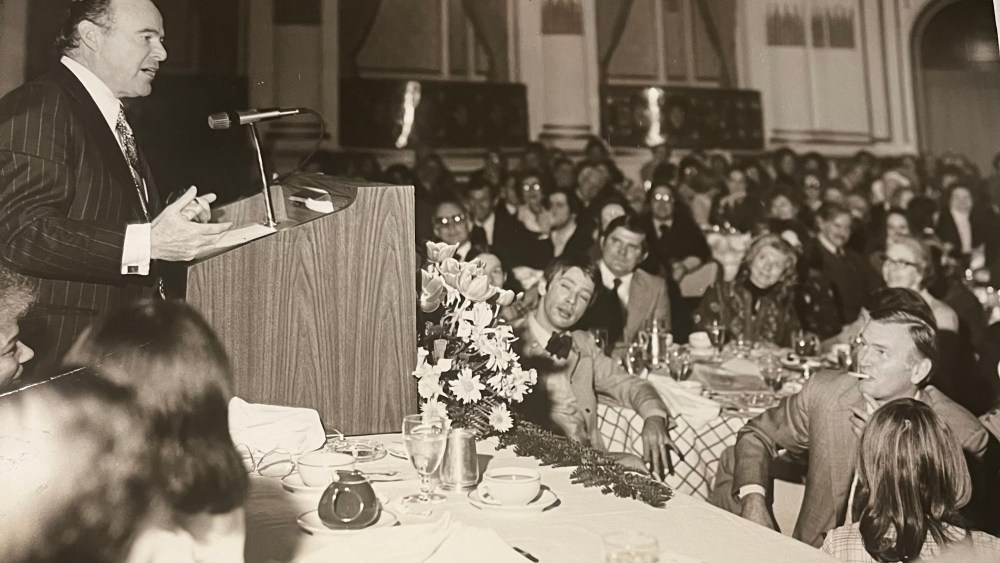 A young David Tracy delivering a speech.