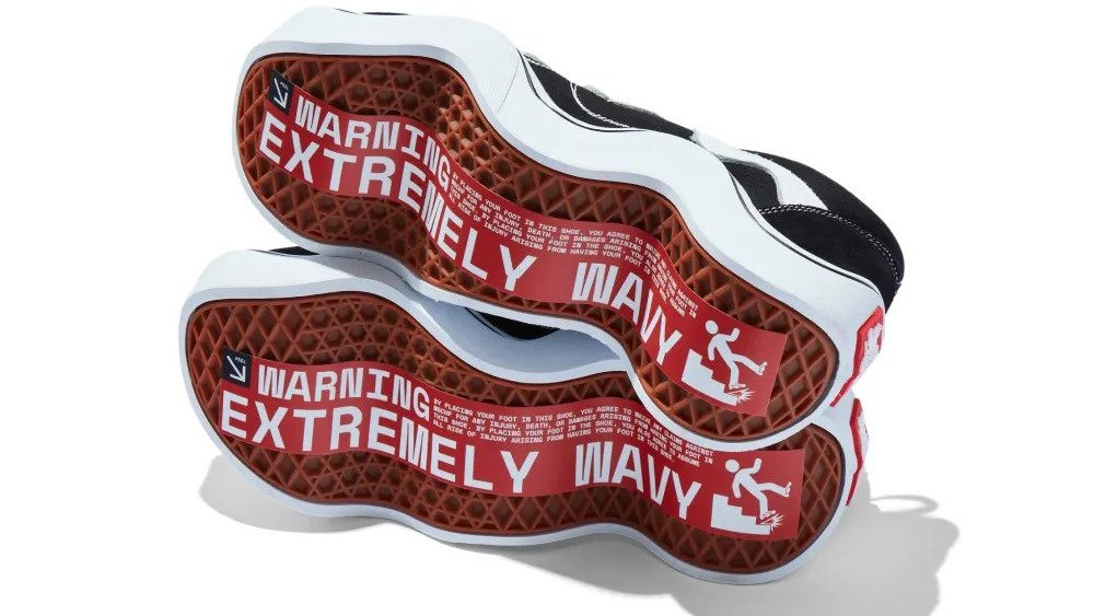 The shoes include a warning on the outsole that says "by placing your foot in this shoe, you agree to waive any claims against MSCHF for any injury, death, or damages arising from having your foot in this shoe. By placing your foot in the shoe, you also agree to assume all risk of injury arising from having your foot in this shoe.”