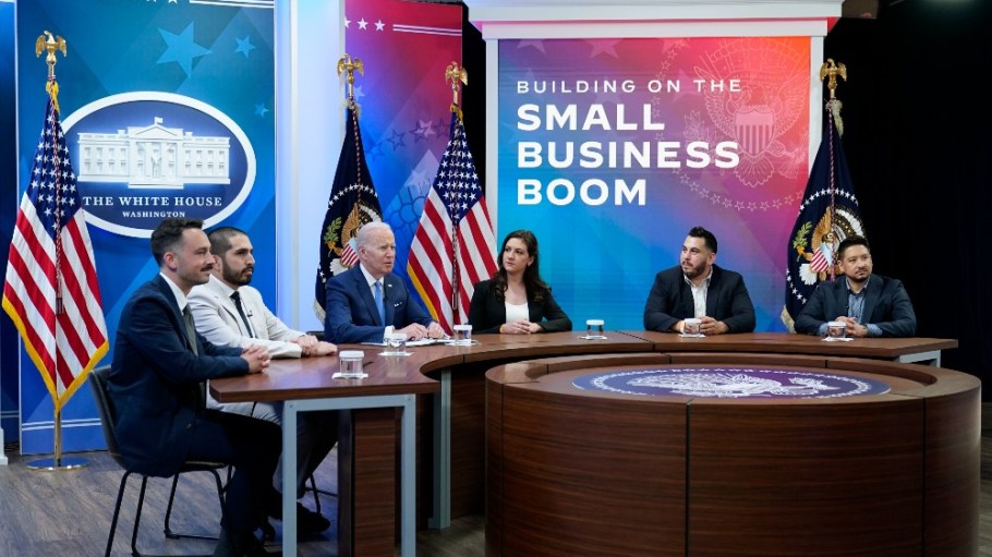 President Joe Biden met with small business owners at the White House on Thursday, April 28.