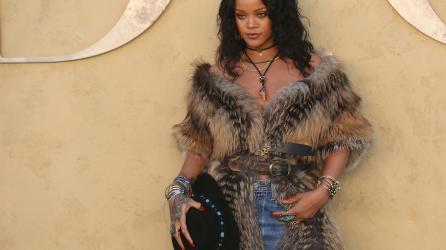 Rihanna wearing a Dior fur coat in 2018.