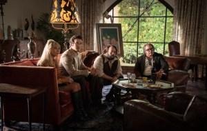 Pictured: Juno Temple as Bettye McCartt, Miles Teller as Al Ruddy, Dan Fogler as Francis Ford Coppola and Patrick Gallo as Mario Puzo of the Paramount+ original series THE OFFER. Photo Cr: Nicole Wilder/Paramount+ ©2022 Paramount Pictures. All Rights Reserved.