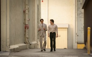 Pictured: Matthew Goode as Robert Evans and Miles Teller as Al Ruddy of the Paramount+ original series THE OFFER. Photo Cr: Nicole Wilder/Paramount+ ©2022 Paramount Pictures. All Rights Reserved.