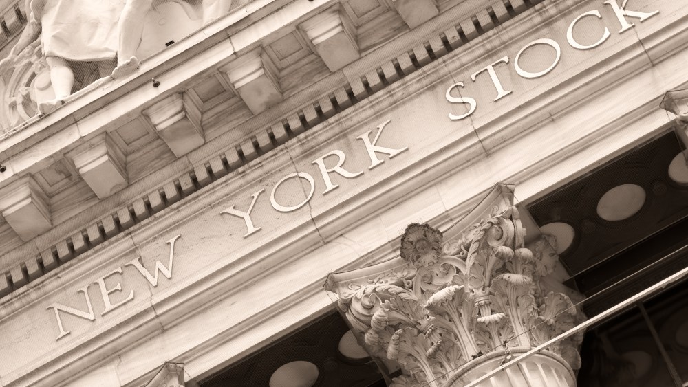 Detail of the New York Stock Exchange building at Wall Street in New York City