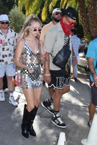 Brittany Matthews, Patrick Mahomes, Revolve Festival, boots, black boots, silver dress, chainmail dress
