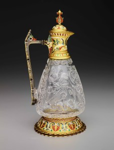 Ewer, late 10th-early 11th century, rock crystal, with enameled gold repairs and fittings by Jean-Valentin Morel.