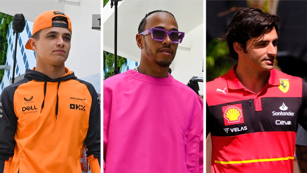 Lando Norris, Lewis Hamilton and Carlos Sainz
