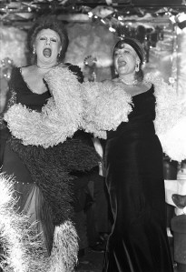 Regine and friend performing her hit song, "She was Eaten by Her Boa", 1985.