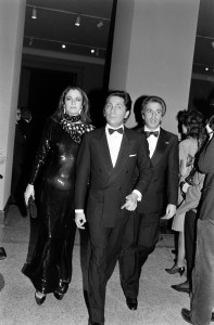 Georgina Brandolini d'Adda, Valentino Garavani, and Giancarlo Giammetti arrive at the Metropolitan Museum of Art Costume Institute "Yves Saint Laurent Retrospective" exhibition opening and gala in New York on December 6, 1983.