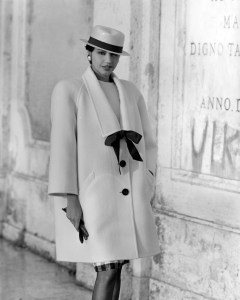 Model Kirat Bhinder poses in a coat from Valentino's Spring 1985 Couture collection