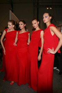 Models backstage at Valentino's spring 2008 haute couture show at the Musee Rodin in Paris. Spring 2008 haute couture marks the final collection for creative director Valentino Garavani.