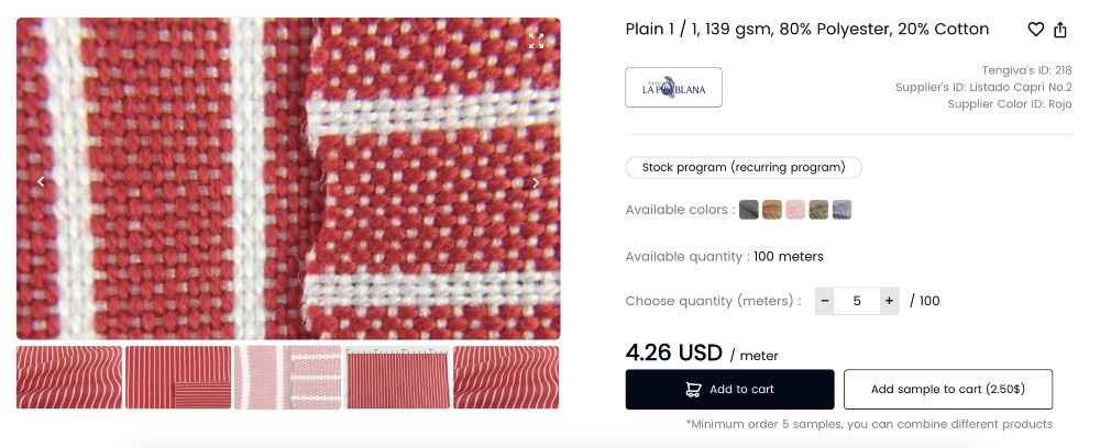 Tengiva's online interface allows buyers to search for fabrics using a number of criteria.