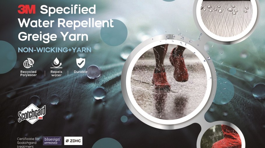 Adding to its product mix of textile solutions, 3M is introducing 3M-Specified Water Repellent Greige Yarn for activewear, flyknit shoes.