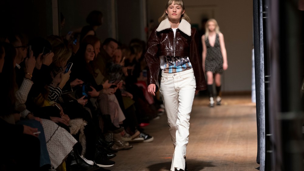 A model wears a creation by Danish designer Ganni, during Copenhagen Fashion Week, Thursday Feb. 1. 2018. (Nils Meilvang/Ritzau via AP)