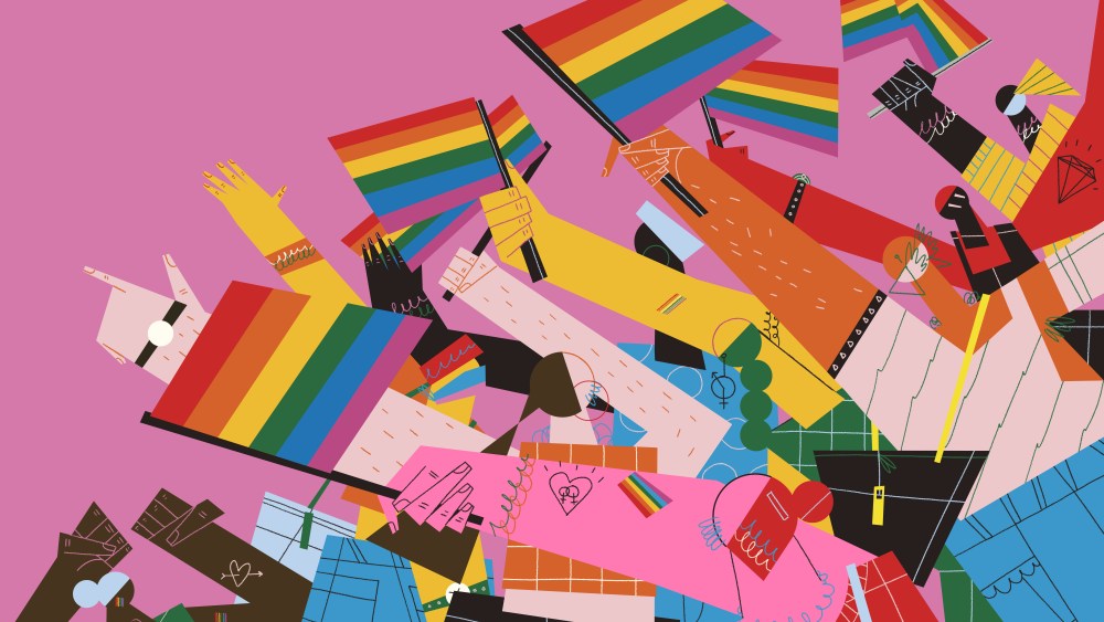 Lesbian, gay, transgender, transsexual and bisexual gender diverse group of people protesting for diversity and inclusion recognition rights. Activism and gender diversity concept.