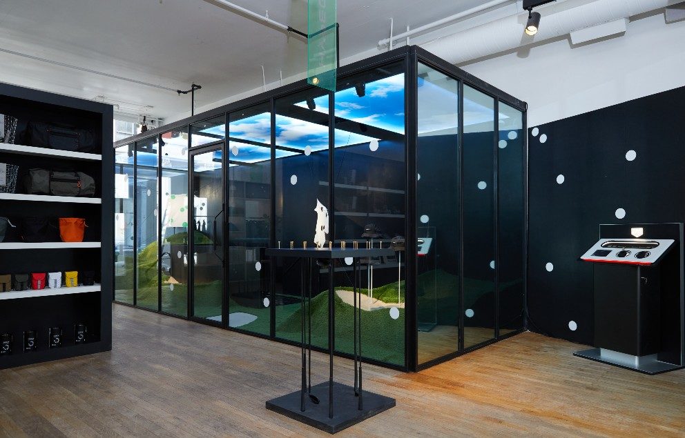 The Hypegolf Clubhouse pop-op store includes a glass-enclosed installation