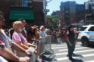 Police barricades are heavy amid West Village as Pride Parade edges off.