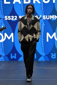 LONDON, ENGLAND - JUNE 11: A model walks the runway at the Labrum London show during London Fashion Week June 2022 on June 11, 2022 in London, England. (Photo by Kate Green/BFC/Getty Images for BFC)
