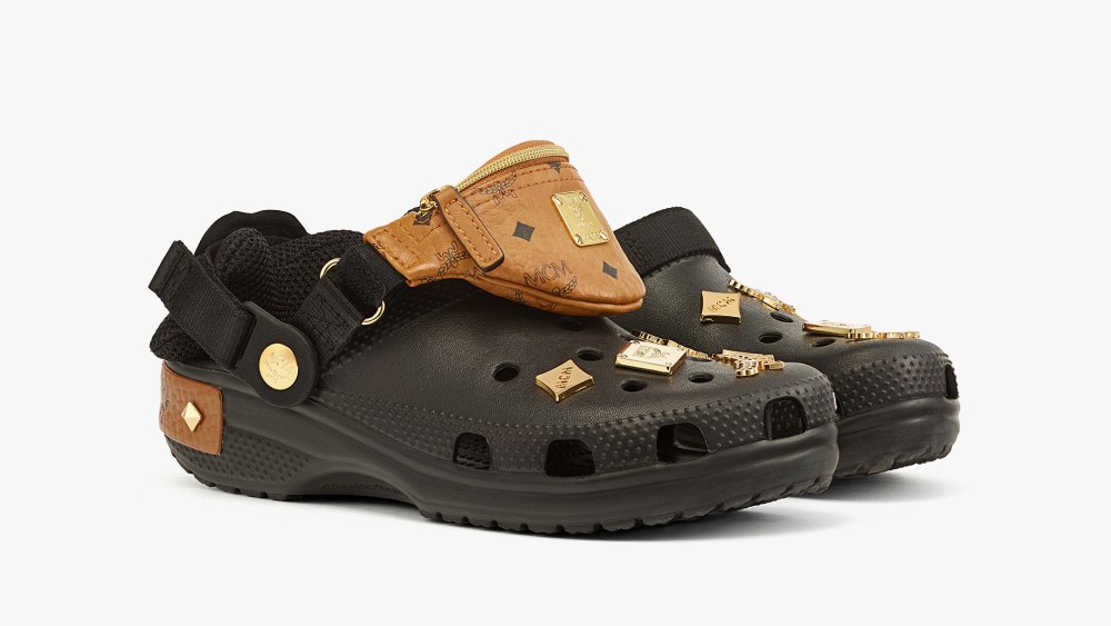 A pair of shoes from the MCM x Crocs collaboration