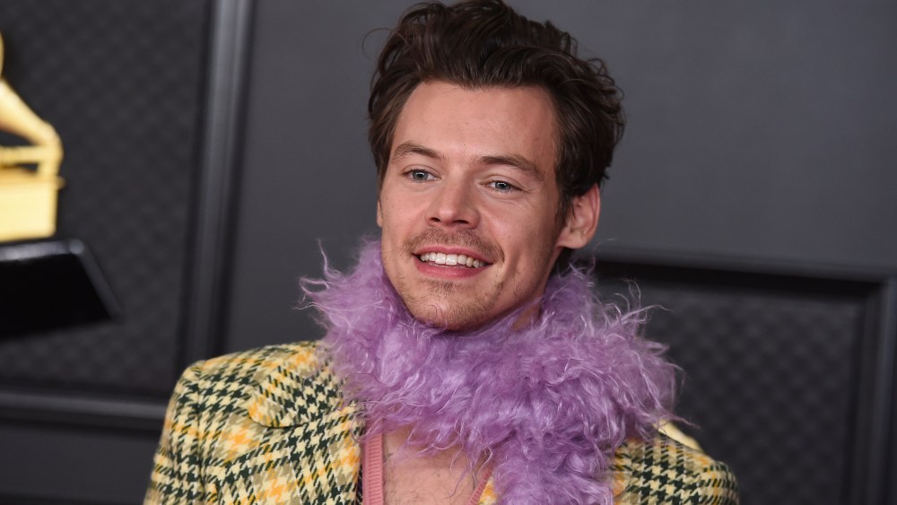 Harry Styles poses in the press room at the 63rd annual Grammy Awards at the Los Angeles Convention Center on Sunday, March 14, 2021. (Photo by Jordan Strauss/Invision/AP)