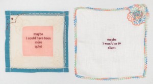 Zoe Buckman, "your mother warned me about," 2022, embroidery on vintage textiles.