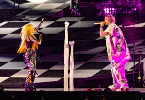 Avril Lavigne and Machine Gun Kelly performs onstage during Machine Gun Kelly: "Mainstream Sellout Tour" at the Kia Forum on July 13, 2022 in Inglewood, California.