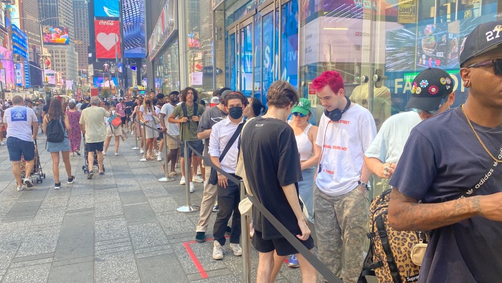 More than 130 people stood in line at the Manhattan flagship by 10 a.m. to check out the initial release of the Yeezy Gap Engineered by Balenciaga collection in person for the first time.