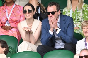 LONDON, ENGLAND - JULY 03: Michelle Dockery and Jasper Waller-Bridge attend the All England Lawn Tennis and Croquet Club on July 03, 2022 in London, England. (Photo by Karwai Tang/WireImage)