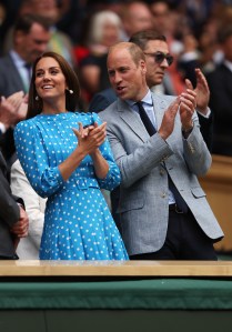 LONDON, ENGLAND - JULY 05: Catherine, Duchess of Cambridge and Prince William, Duke of Cambridge watch from the Royal Box as Novak Djokovic of Serbia wins against Jannik Sinner of Italy during their Men's Singles Quarter Final match on day nine of The Championships Wimbledon 2022 at All England Lawn Tennis and Croquet Club on July 05, 2022 in London, England. (Photo by Julian Finney/Getty Images)