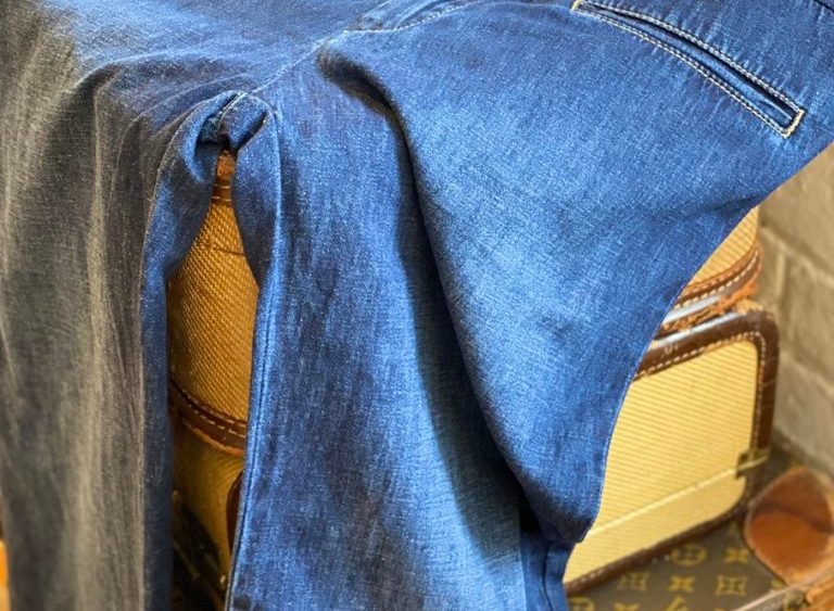 The Tough Rub jeans, seen here made out of hemp, are designed to have reduced flex abrasion, making the denim fabric less likely to break in areas like the crotch or the knee.