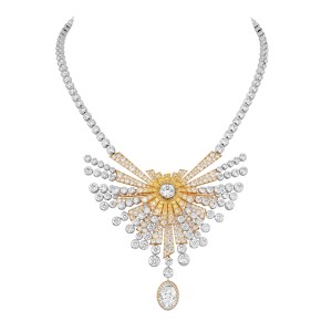 Chanel High Jewelry’s Soleil Dore necklace in white gold, yellow gold, diamonds and yellow diamonds.