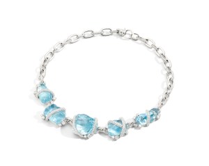 Pomellato La Gioia di Pomellato High Jewelry Light Blue Reef Riviere necklace in white gold with baroque-cut aquamarines and diamonds.