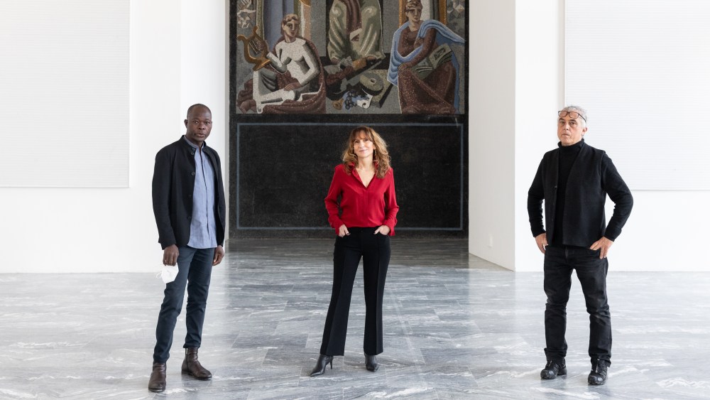 2022 Pritzker Prize winner Francis Kéré, astrophysicist and chief diversity officer at the European Space Agency Ersilia Vaudo and Triennale Milano’s president Stefano Boeri.