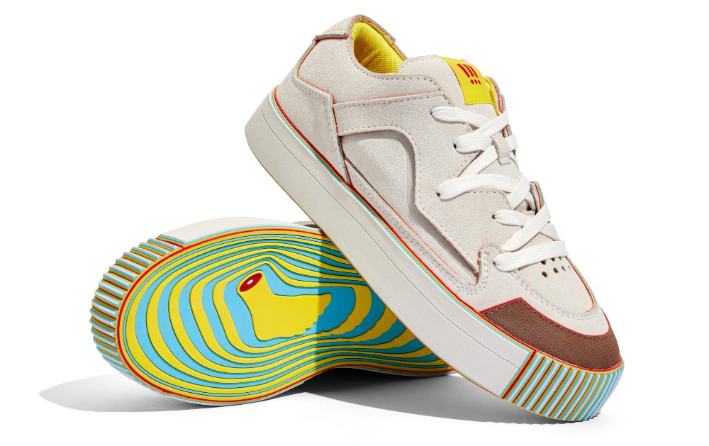 MSCHF and Jimmy Fallon collaborated on the Gobstomper a sneaker that owners can wear away on purpose to reveal colorful layers underneath, similar to a gobstopper.