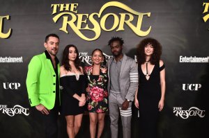 THE RESORT -- The Resort Premiere Event on July 25, 2022, at The Hollywood Roosevelt in California -- Pictured: (l-r) Luis Gerrardo Mendez, Cristin Milioti, Gabriela Cartol, William Jackson Harper, Nina Bloomgarden -- (Photo by: Alberto Rodriguez/Peacock)