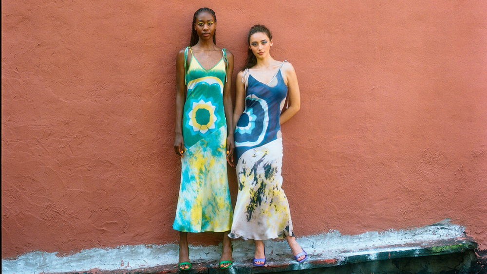 Ian Greer is an emerging designer focused on natural dye techniques to make dresses like these in colorful blue swirly tints.