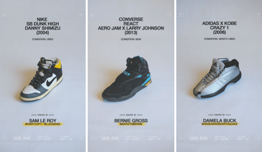 "Mission: Deadstock" vintage sneaker exhibit poster with three rare sneakers from Nike, Converse and Adidas.
