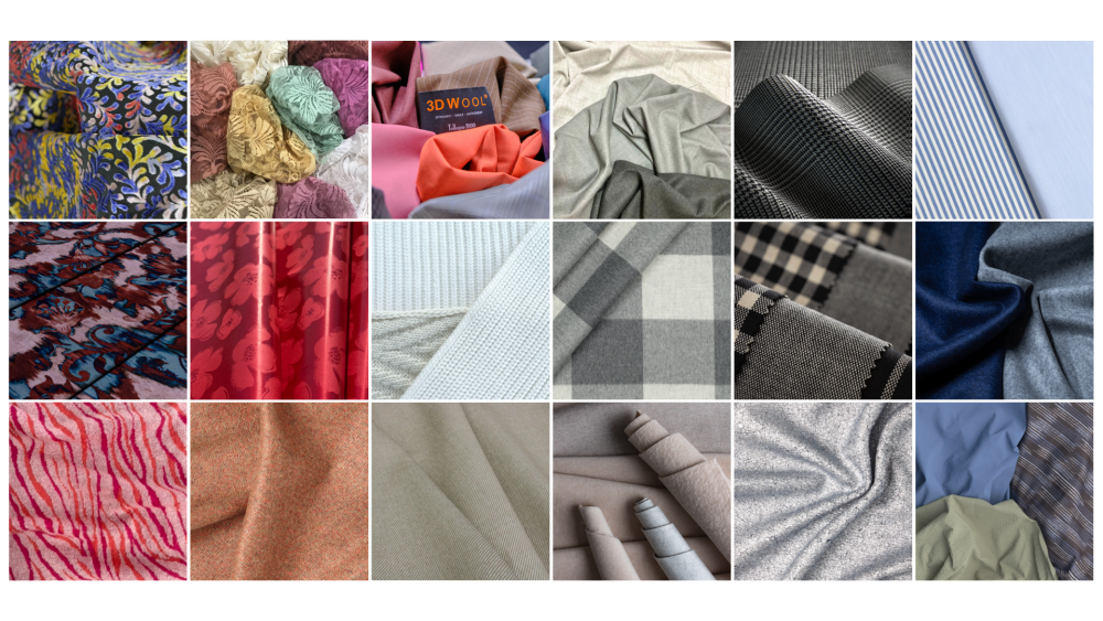 Fabric swatches from the fall 2023 collections of textile makers.