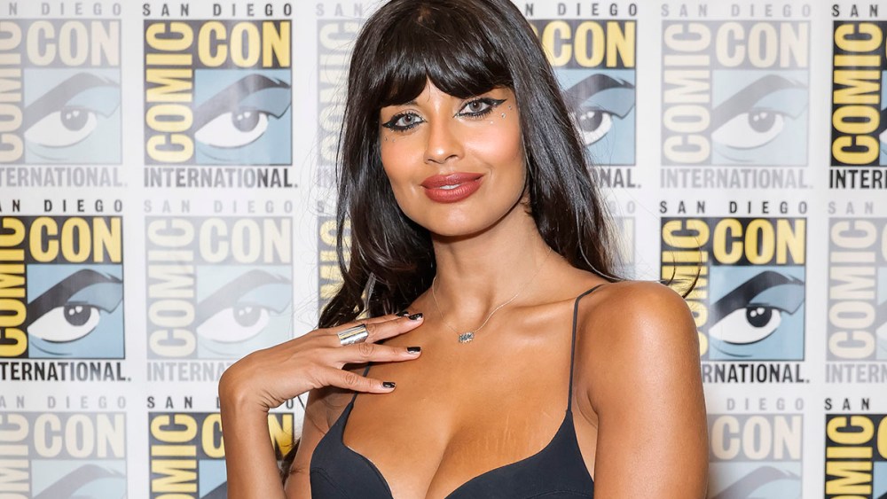 SAN DIEGO, CALIFORNIA - JULY 23: Jameela Jamil attends the Marvel Cinematic Universe press line during 2022 Comic Con International: San Diego at Hilton Bayfront on July 23, 2022 in San Diego, California. (Photo by Frazer Harrison/Getty Images)